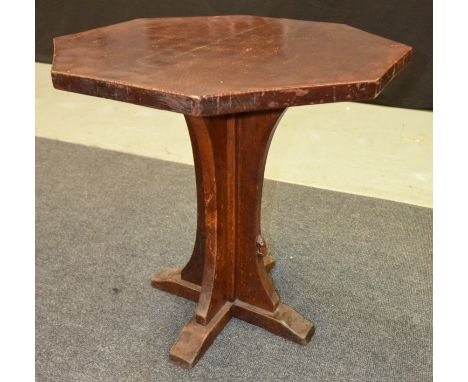 A Robert 'Mouseman' Thompson oak occasional table of octagonal form, the adzed top above a quatre-foil pedestal base with car