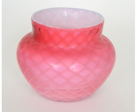 A large late 19th Century Stourbridge quilted air trap satin glass vase of shouldered ovoid form with collar neck cased in a 