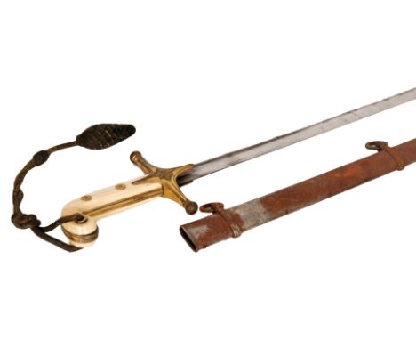 A Victorian general officer`s 1831 pattern sword with marmeluke hilt and twin-piece ivory grip, metal thread sword knot and 8