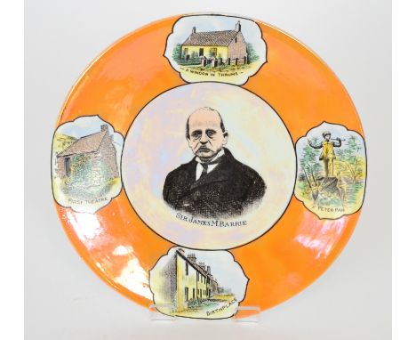 An early 20th Century Carlton Ware cabinet plate decorated to the central roundel with a portrait of Sir James M. Barrie surr