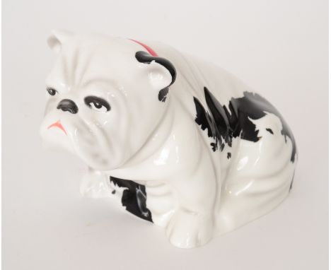 A Royal Doulton model of a bulldog entitled Patch and decorated with two black outlines of the United Kingdom, numbered DD002