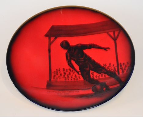 A contemporary Peggy Davies charger entitled Ruby Fusion, the front with a silhouette of Sir Stanley Matthews CBE 1915 - 2000