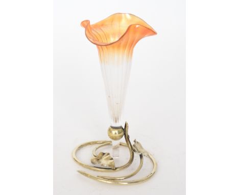 A late 19th Century Richardsons epergne with a single 'Aurora' pattern trumpet of fluted form decorated with a graduated oran