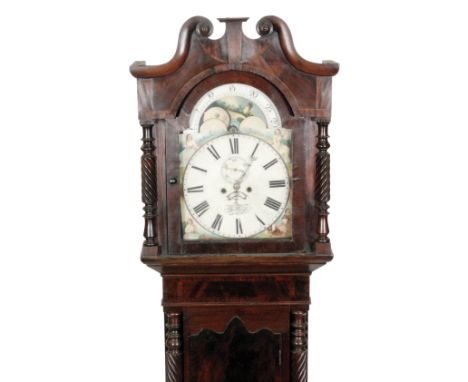 A mid 19th Century longcase clock by Frederick Bilston the painted arch dial with moophase seconds and date aperture enclosed