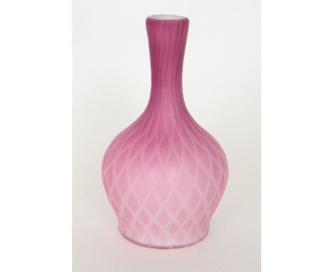 A late 19th Century Stourbridge quilted air trap satin vase of globe and shaft form cased in a graduated lilac over opal with