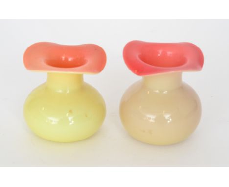 A small late 19th Century Thomas Webb & Sons Queens Burmese style of spherical form with collar neck and wave rim, cased with