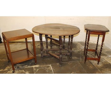 Oak gate leg table, trolley &amp; occasional table