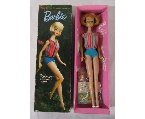 Boxed c.1964 Barbie 'American Girl' doll with swimsuit, shoes and leaflet