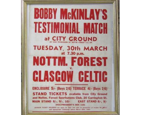 Nottingham Forest Football Club interest - framed football poster 'Bobby McKinlay's Testimonial Match Nottm. Forest v Glasgow