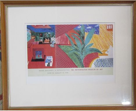 Framed David Hockney (b.1937) lithographic exhibition poster print 'Metropolitan Museum of Art 1988' 51 cm x 42 cm (size incl