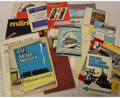 Selection of model railway catalogues including Marklin, Graham Farish, Trix Trains, Fleischmann, Hornby Dublo, Bradshaw Mode