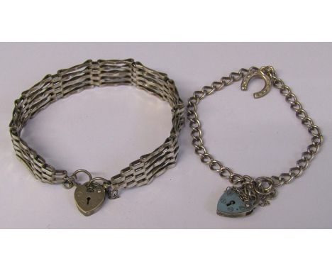 Silver gate bracelet and silver bracelet with locket and horseshoe weight 0.61 ozt / 19.26 g