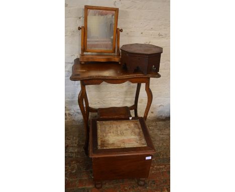 Commode, octagonal cutlery box, toilet mirror &amp; an Edwardian occasional table&nbsp;&nbsp;
