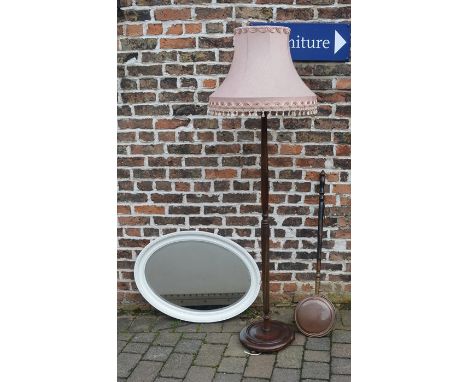 Wall mirror, copper warming pan &amp; a standard lamp