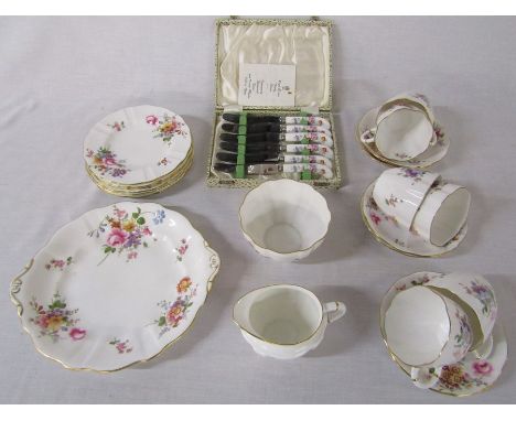 Royal Crown Derby 'Derby Posies' part tea service consisting of cake plate, 6 cups, saucers and plates, sugar bowl, jug &amp;