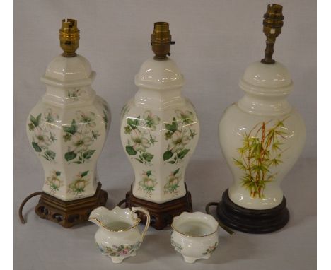 Pair &amp; a single ceramic lamps &amp; an Aynsley miniature jug &amp; bowl