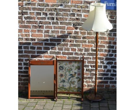 Embroidered fire screen, mirror and standard lamp