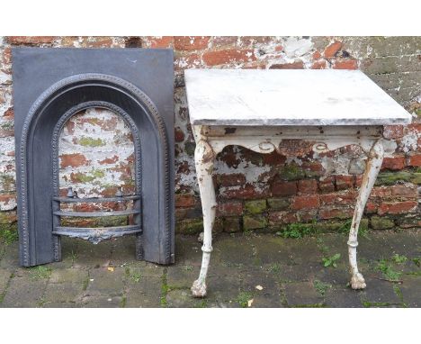 Cast iron bedroom grate &amp; a cast iron table with marble top missing a leg