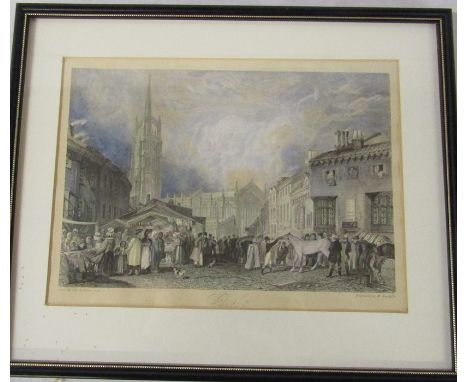 Framed engraving of Louth drawn by J M Turner and engraved by W Radclyffe 35.5 cm x 29.5 cm (size including frame)