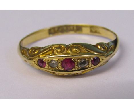 18ct gold diamond and ruby gypsy ring size P weight 2.58 g Chester 1921