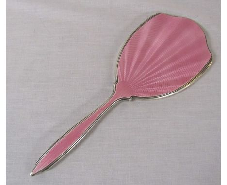 Silver and pink guilloche enamel mirror Birmingham hallmark