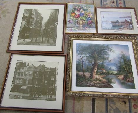 Assorted prints and a tapestry