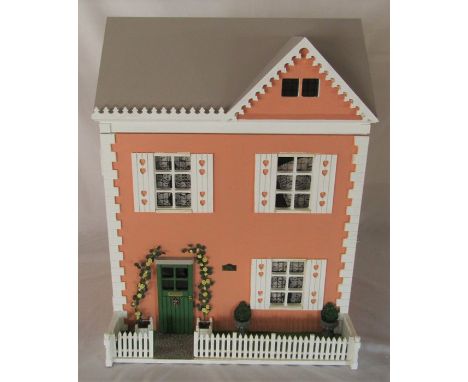 Dolls house complete with conservatory and potting shed/greenhouse, wired for lighting, extensive furniture and accessories H