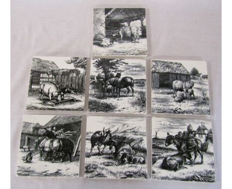 7 Minton ceramic tiles featuring cattle, horses etc 152 mm x 152 mm (Mintons China Works Stoke on Trent)
