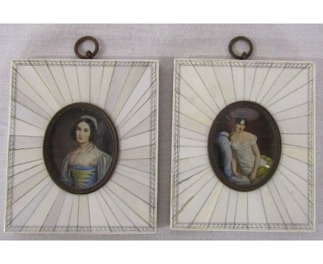Reproduction portrait miniatures of Helene Sedlmayr and Lady Jane Erskine in ivory effect frames, both signed 8.5 cm x 10 cm 