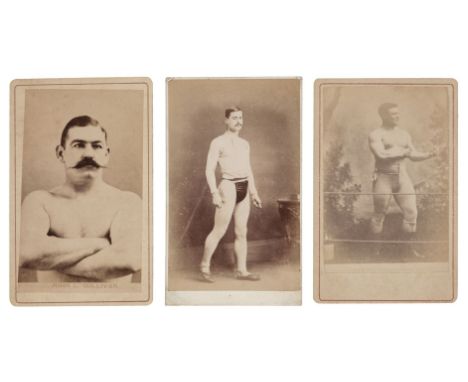 * Boxing. A group of 3 photographic cartes de visite of boxers, late 19th century, including John L. Sullivan (1858-1918), Je