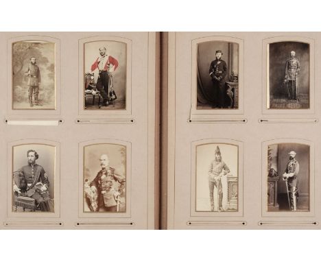 * Miltary Officers. An album containing 10 cabinet cards and 70 cartes de visite of volunteer officers and militia, c. 1860s/