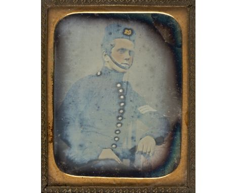 * Ninth-plate daguerreotype of a sergeant of the 29th (Worcestershire) Regiment of Foot, c.1855, half-length and seated, gilt