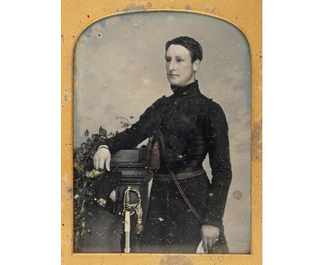 * Oversize quarter-plate daguerreotype of a British infantry officer by William Edward Kilburn, early 1850s, three-quarter le
