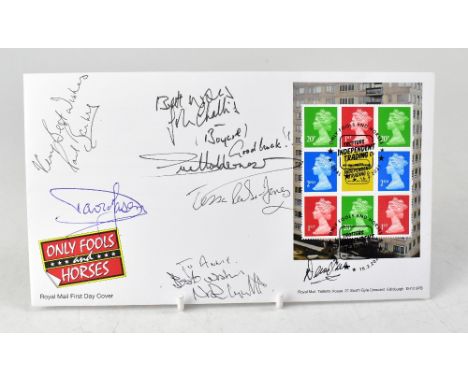 ONLY FOOLS AND HORSES; a first day cover bearing several signatures, including David Jason, John Challis and Nicholas Lyndhur