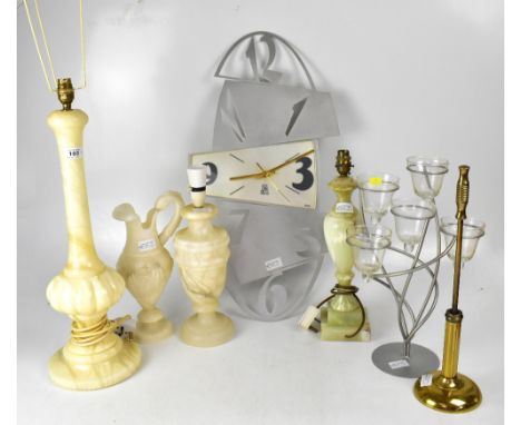 Various mid-20th century and modern lighting, to include an onyx table lamp of bulbous design, on two-stepped base, height 43