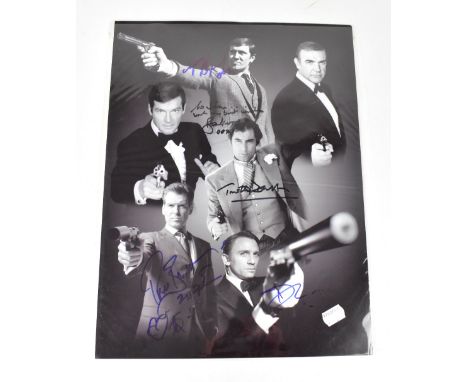 JAMES BOND; a montage of the actors who have played the 007 agent, with signatures including George Lazenby, Roger Moore, Tim