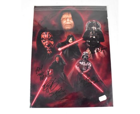 STAR WARS; a montage oversized image depicting the villains of the films, bearing four signatures including Dave Prowse (Dart