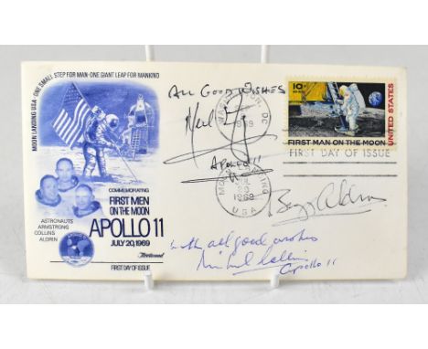 SPACE EXPLORATION; a 1969 Apollo 11 Moon Landing first day cover bearing the signatures of Neil Armstrong, Buzz Aldrin and Mi
