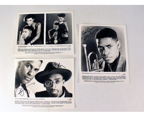 DENZEL WASHINGTON; a group of six black and white promotional photographs bearing the star's signature, with two further bear