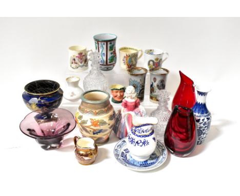 Various ceramics and glassware to include a Carltonware blue 'Pagoda' pattern rose bowl with metal inset, a Crown Ducal tube-