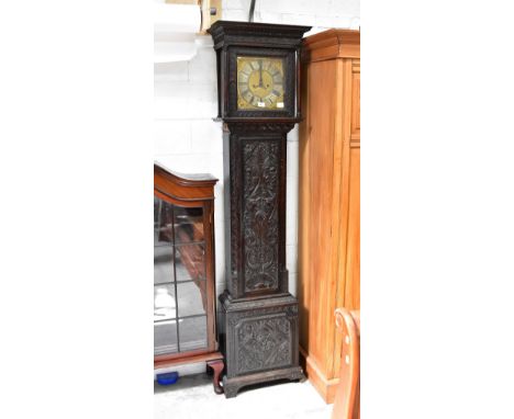 MARTIN CROSBY; a 19th century oak longcase clock, the square 11" brass dial set with silvered chapter ring bearing maker's na