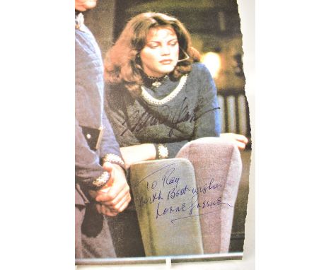 BATTLESTAR GALACTICA; a torn page from a magazine bearing twin signatures of the actors including Lorne Green.We have not aut