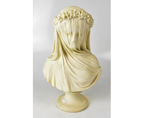 R MONTI; a signed Parian ware bust of a veiled noblewoman, incised verso 'Copeland, Crystal Palace Art Union', signed 'R Mont