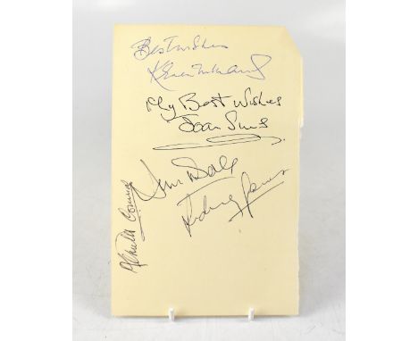 CARRY ON INTEREST; a page torn from an autograph book, bearing several sigatures of the stars, including Joan Sims and Kennet