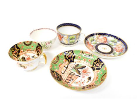 Three examples of late 18th/early 19th century porcelain, to include a Liverpool tea bowl c1790, with fluted body, blue dot d