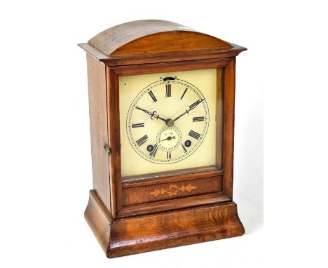 WINTERHALDER & HOFMEIER; a late 19th century eight day fusee mantel clock, the painted dial set with Roman numerals and secon