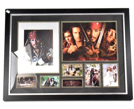 JOHNNY DEPP; a framed montage of seven photographs of the character Captain Jack Sparrow, the portrait faintly signed by the 