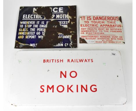 A vintage metal British Rail 'No Smoking' wall sign, 61 x 31cm, a further British Rail warning sign, 'It is dangerous to touc