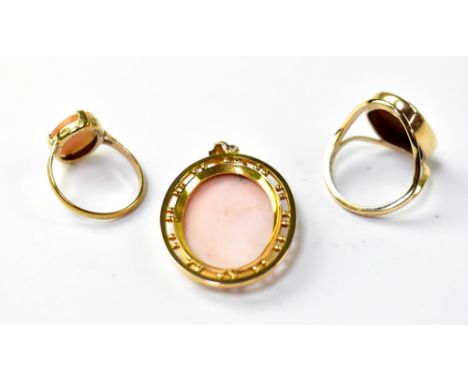 Three 9ct yellow gold ladies' dress rings, one twist ring pavé set with tiny diamonds, size N, one pavé set with twelve tiny 