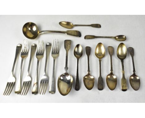 A set of six Georgian hallmarked silver Old English pattern spoons, initialled, Benjamin Davis, London 1824, together with va
